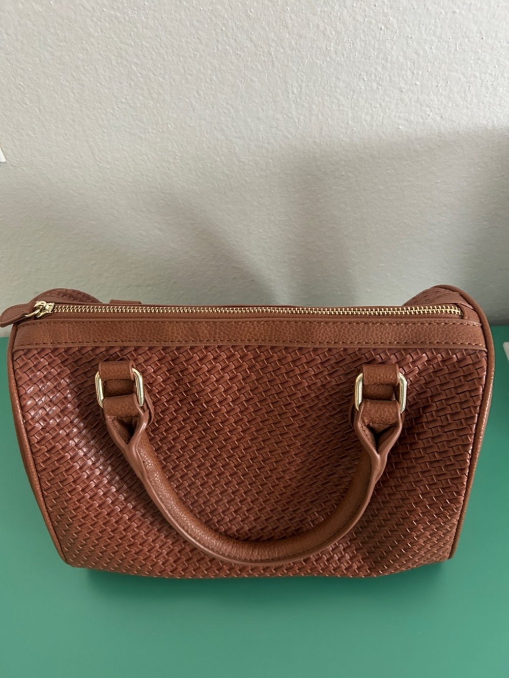 Source Unknown Woven Satchel Handbag - Cognac Brown NEW